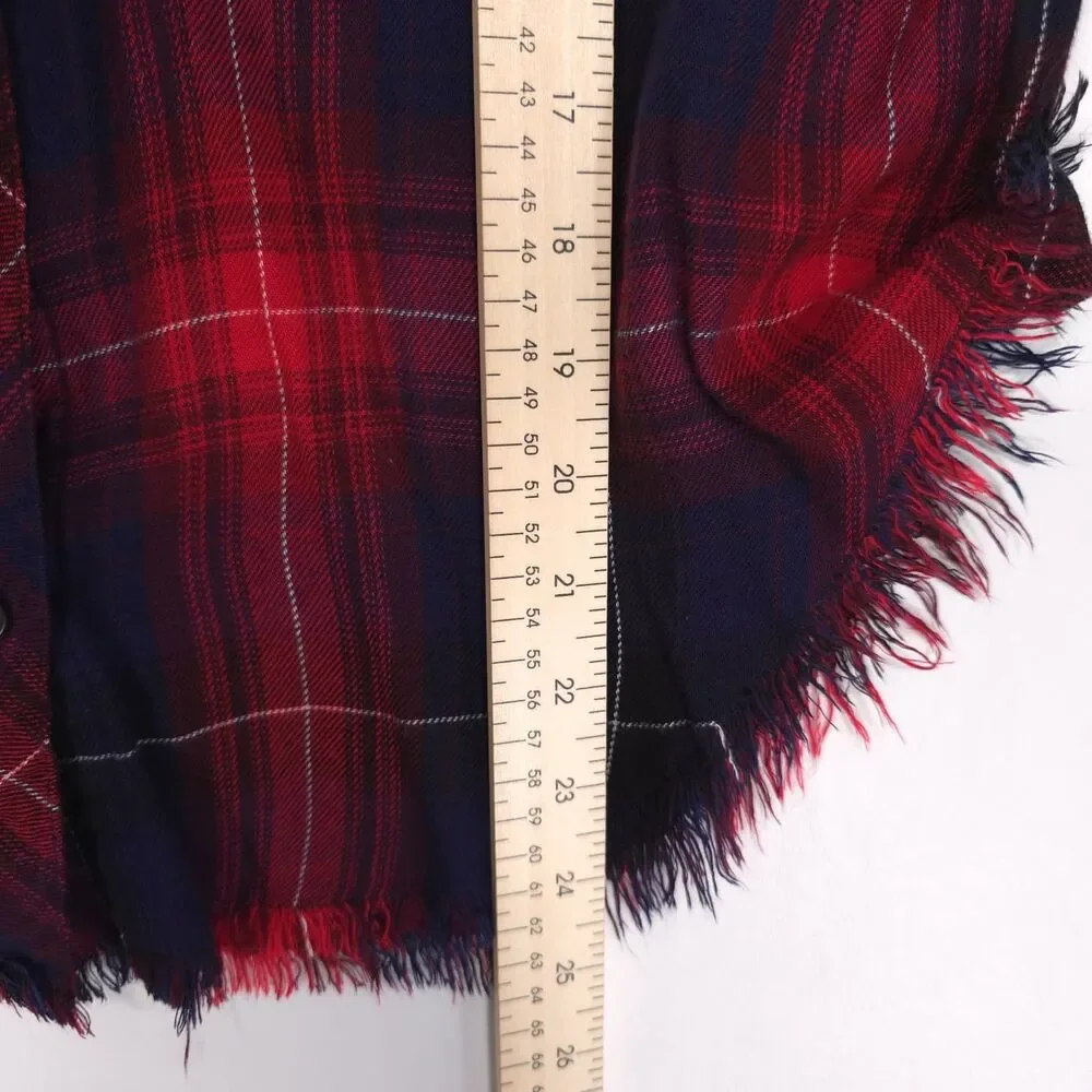 ANTHROPOLOGIE CLOTH & STONE Top Shirt MEDIUM Frayed Hem Red Blue C2231-980-304 - Picture 4 of 9